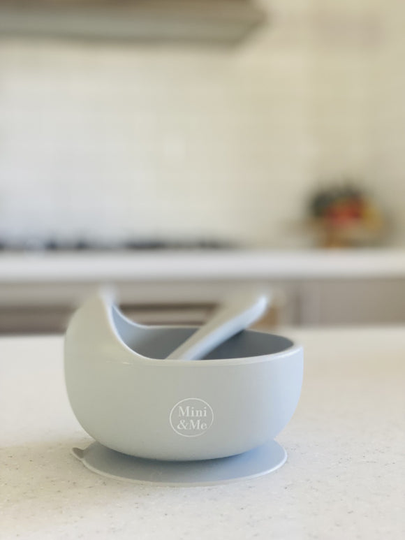 Mini & Me Wave Bowl & Spoon Porchini Grey