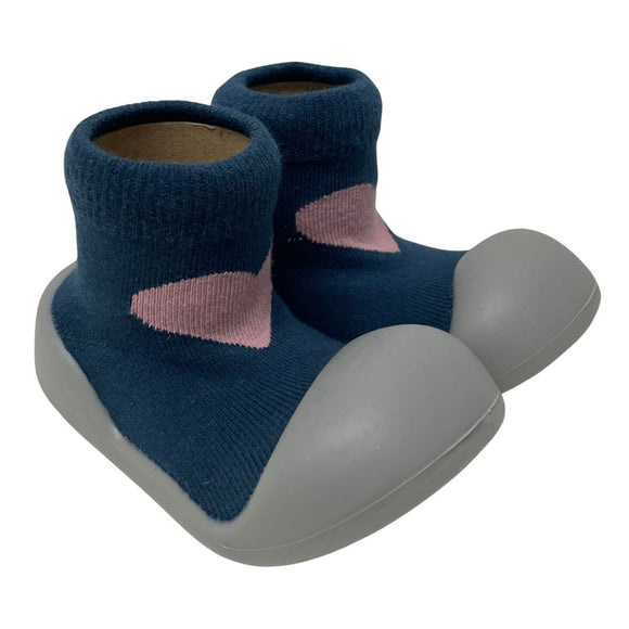 Little Eaton Rubber Soled Socks Navy/pink heart
