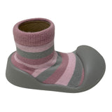 Little Eaton Rubber Soled Socks Pink/grey stripe