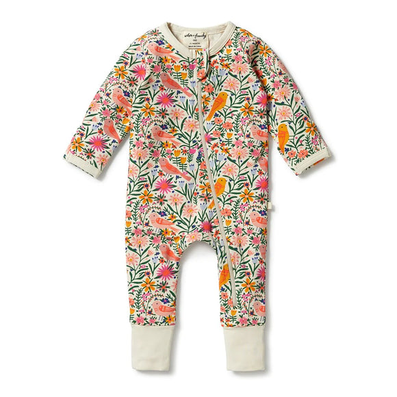 Wilson & Frenchy Organic Cotton Zipsuit/Feet Birdy Floral