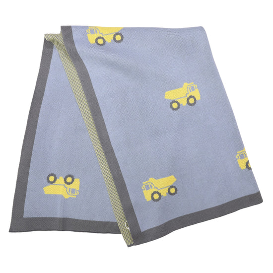 Korango Knit Blanket Trucks Dusty Blue