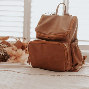 Florence Vegan Leather Backpack Nappy Bag Tan