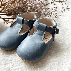 Little MaZoes TBar Shoes Blue Wax Leather