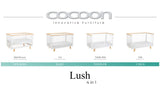 Cocoon LUSH cot/bed including bed rail + innerspring mattress