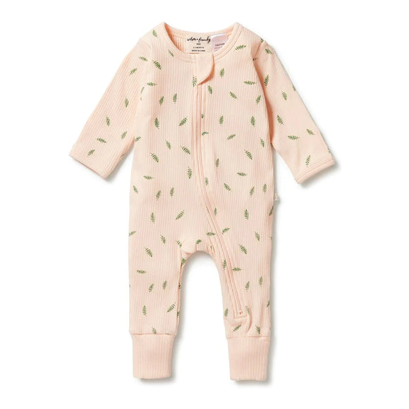 Wilson & Frenchy Organic Rib Zipsuit with Feet Falling Leaf